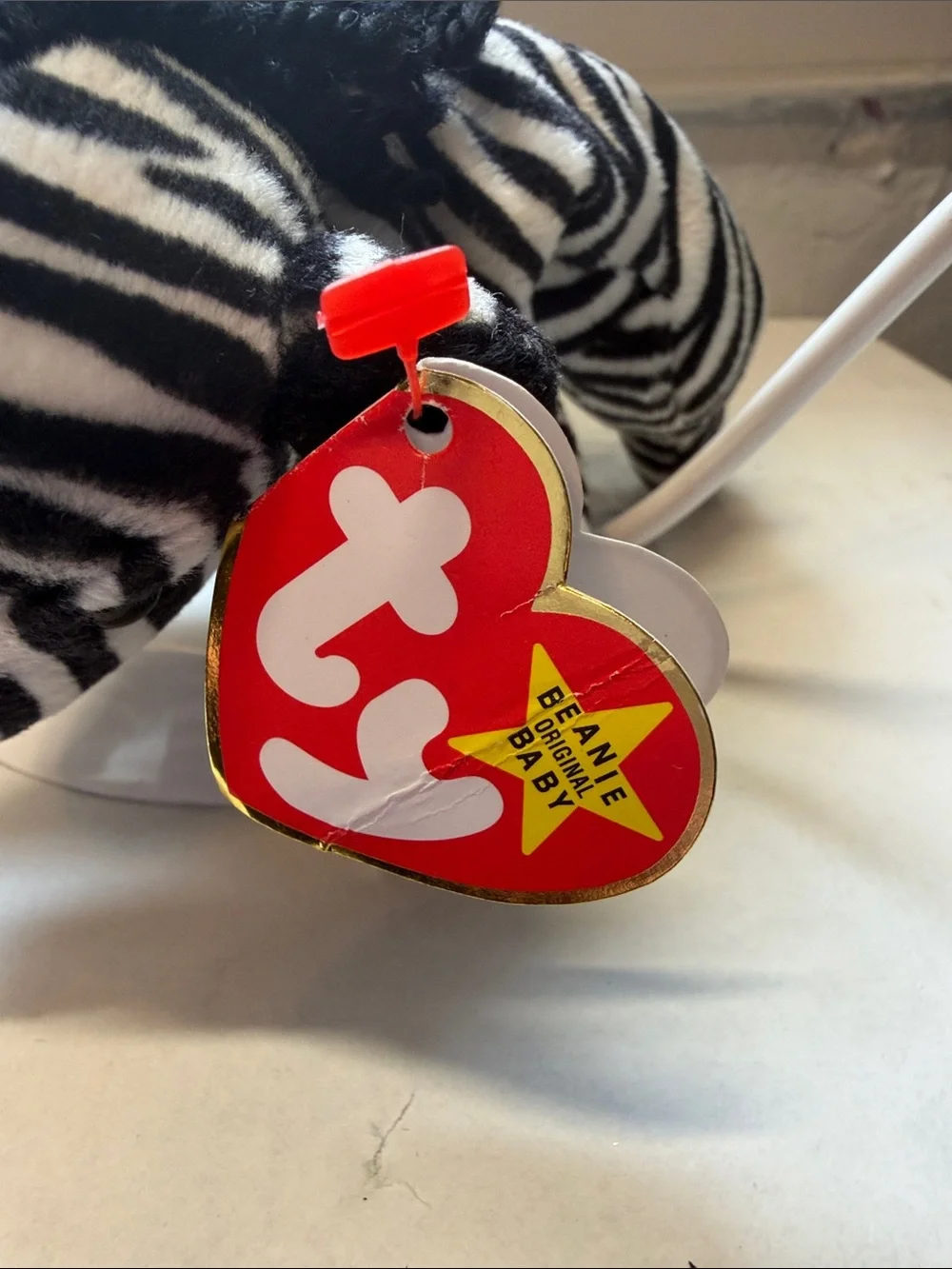 Ty Black & White Ziggy the Zebra Beanie Baby with Heart Tag